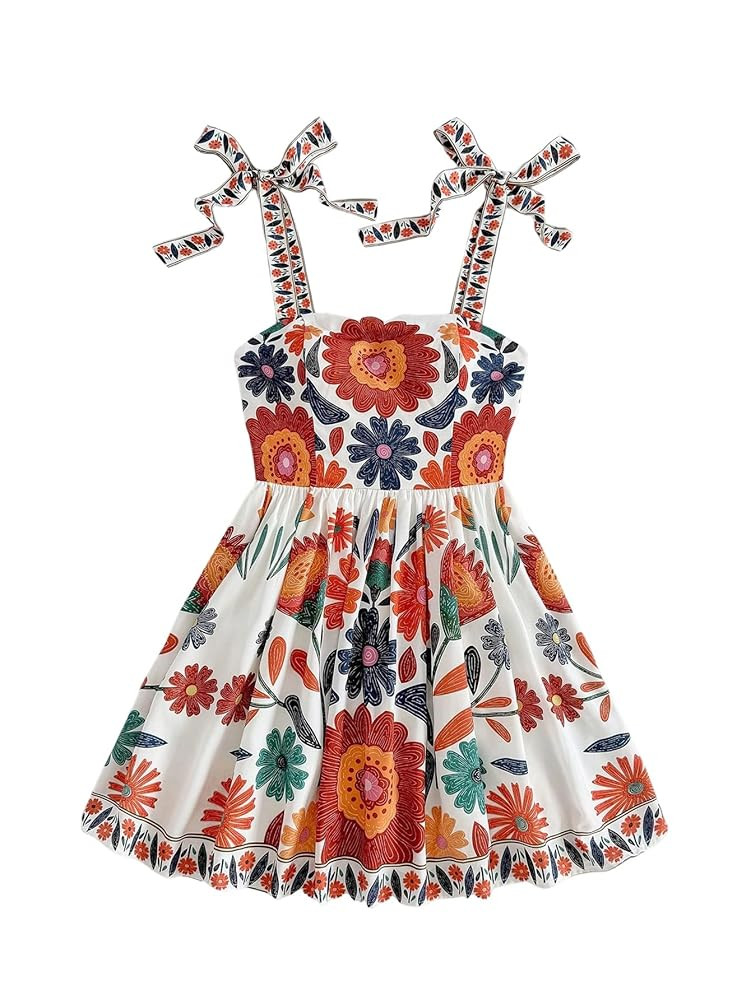 MakeMeChic Women's Summer Floral Mini Dress Shirred Tie Shoulder Sleeveless A Line Short Cami Sun... | Amazon (US)