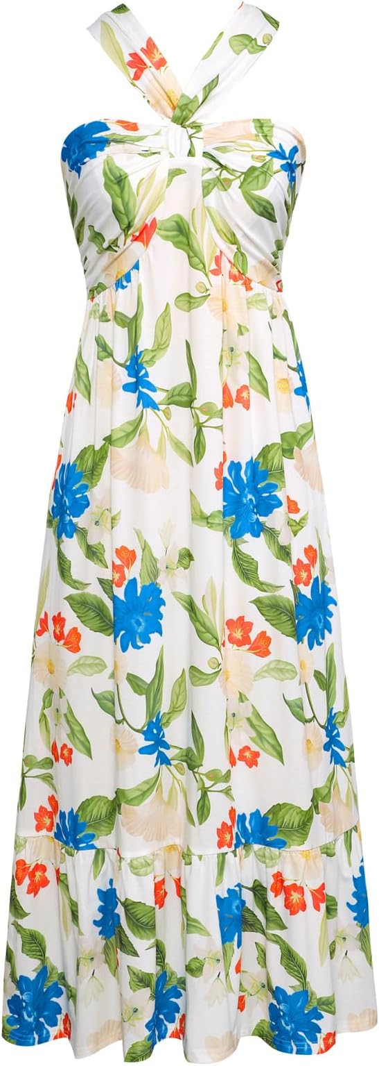 GRACE KARIN 2024 Women's Criss Cross Halterneck Sleeveless Summer Floral Print Flowy A Line Maxi ... | Amazon (US)
