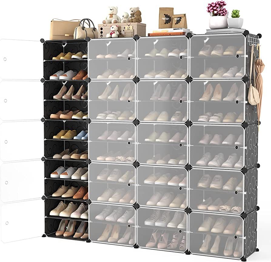 Portable Shoe Rack Organizer with Door, 80 Pairs Shoe Storage Cabinet Easy Assembly, Plastic Adju... | Amazon (US)