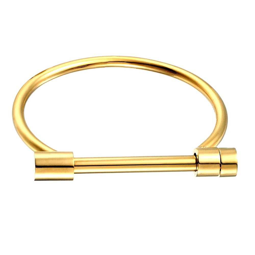 ANBALA Stylish Titanium Steel D Shape Bar Screw and Shackle Cuff Bangle Bracelet for Unisex, Gold... | Amazon (US)