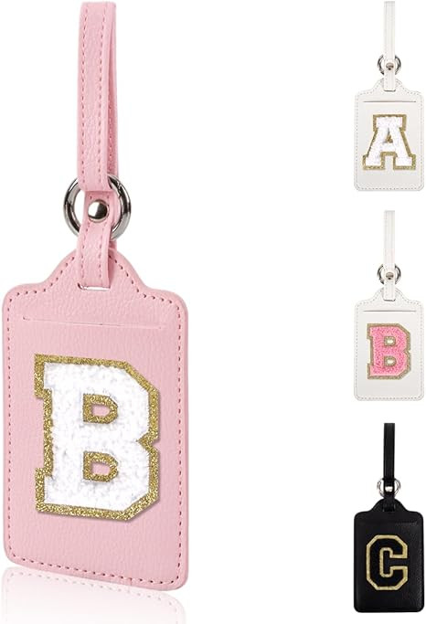 Personalized Initial Luggage Tags for Suitcases, Leather Chenille Letter Cute Luggage Tags with P... | Amazon (US)