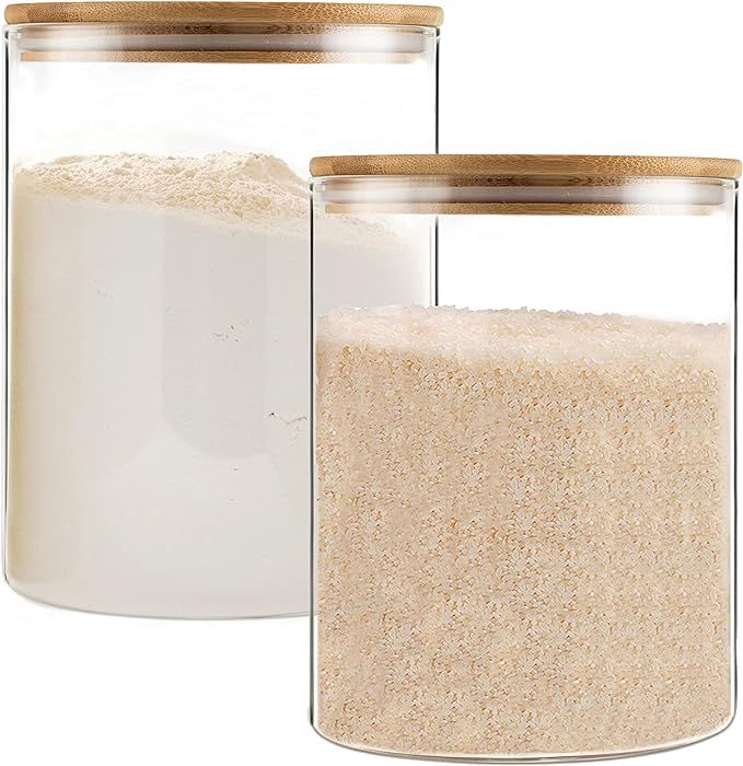 Glass Storage Jars,2 PACK -108oz/3200ml Clear Glass Food Storage Containers with Airtight Bamboo ... | Amazon (US)