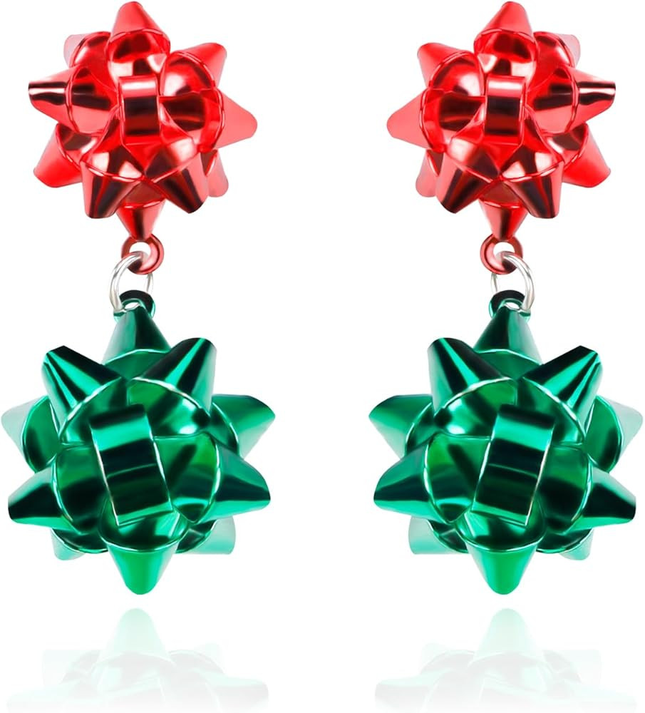 Christmas Bow Earrings Christmas Tree Earrings Gnome Gifts Pink Gifts Bell Accessories for Women ... | Amazon (US)