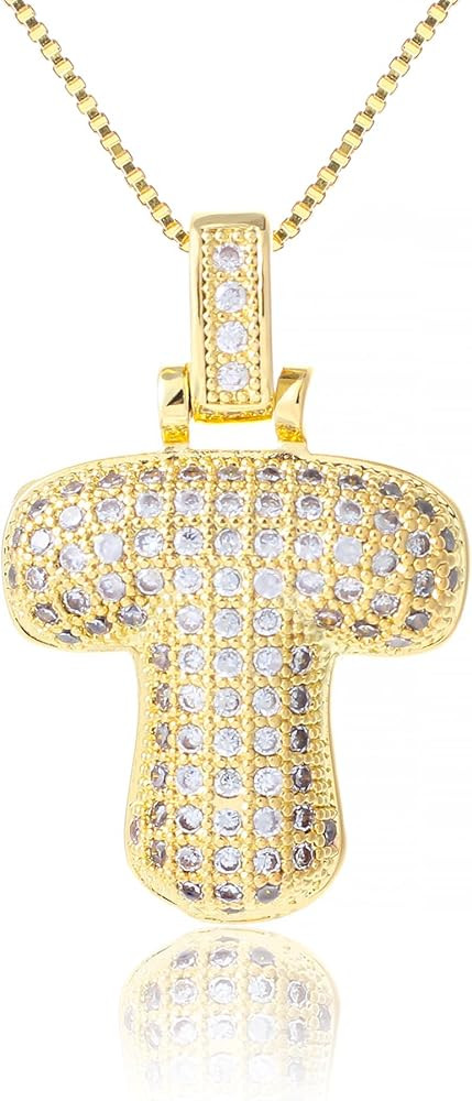 KELMALL Women's Iced Out Bubble Initial Letter Alphabet Pendant, Diamond Zirconia Chunky Name Nec... | Amazon (US)