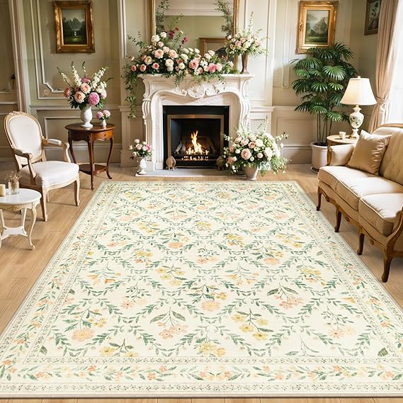 8x10 Area Rugs for Living Room: Floral Washable Rug Vintage Large Soft Boho Non-Slip Carpet Indoo... | Amazon (US)