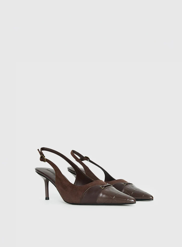 Tiptoe Slingback Heels Brown | Princess Polly US