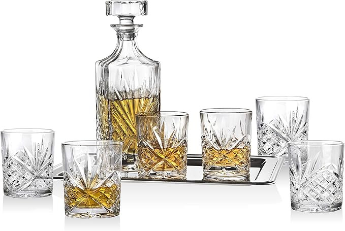 Dublin Whiskey Bar Set - Includes Whisky Decanter, 6 Old Fashioned Tumbler Glasses and Mirrored D... | Amazon (US)