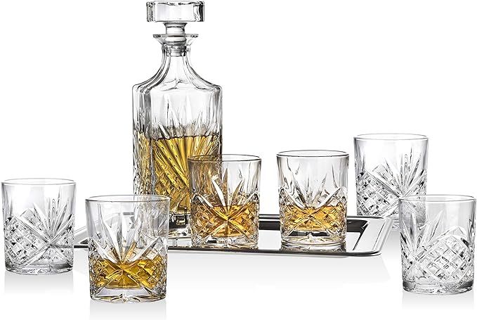 Dublin Whiskey Bar Set - Includes Whisky Decanter, 6 Old Fashioned Tumbler Glasses and Mirrored D... | Amazon (US)