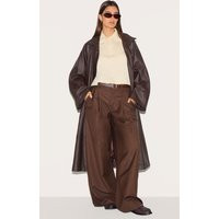 Brown Funnel Neck Faux Leather Trench Coat | PrettyLittleThing US