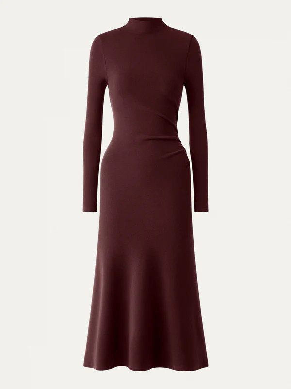 Heat-Tech Long Sleeves Mockneck Tucks Midi Dress | OGL