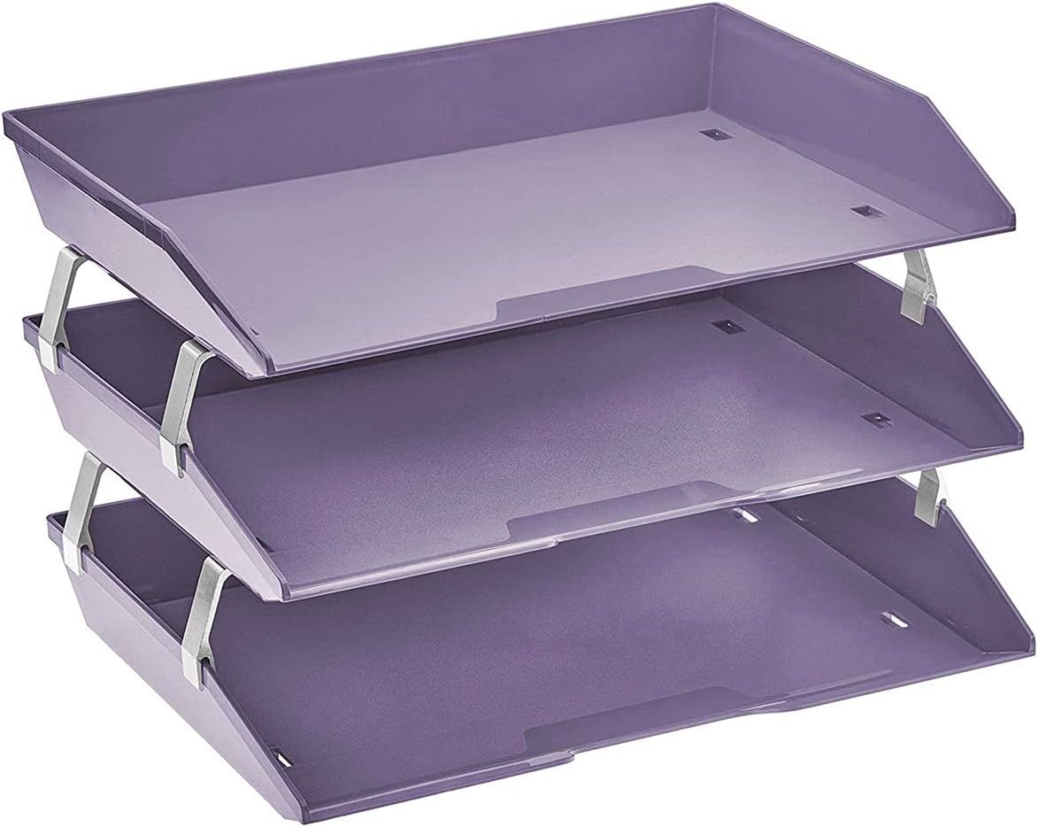 Acrimet Facility 3 Tier Letter Tray Side Load Plastic Desktop File Organizer (Solid Purple Color) | Amazon (US)