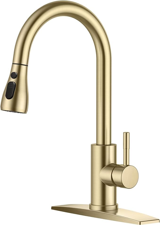 FORIOUS Gold Kitchen Faucets with Pull Down Sprayer, Kitchen Sink Faucet with Pull Out Sprayer, F... | Amazon (US)
