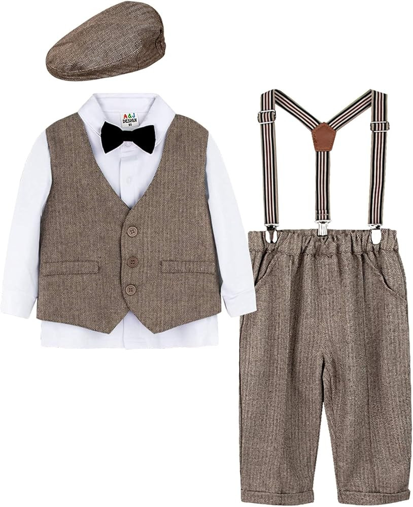 A&J DESIGN 5pcs Baby Boys Suit, 12 Months - 3T, Shirt & Pants & Vest & Hat & Bow Tie | Amazon (US)