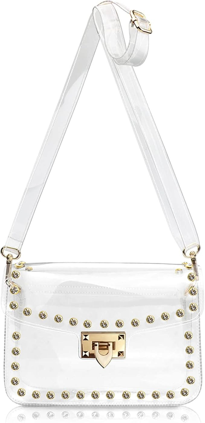 COROMAY Clear Purse for Women, Clear Crossbody Bag Stadium Approved, Fashion Rivet Decor Clear Pu... | Amazon (US)