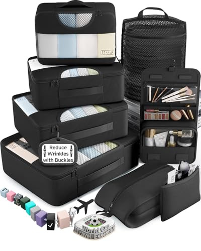 Veken 10 Set/8 Set Packing Cubes for Travel Essentials,Anti-Wrinkle Buckled Suitcase Organizer for Shoe & Toiletry Bag,Carry On Luggage Bag for Airplane & College Dorm Room Accessories,Women Men Gifts | Amazon (US)