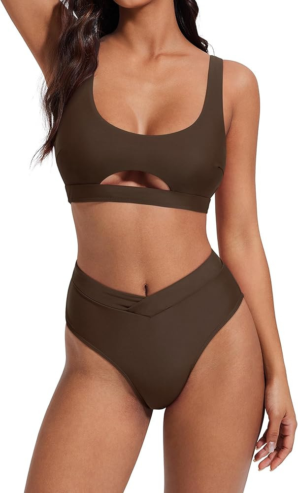SUUKSESS Women Cutout Color Block Bikini Sets Sexy High Cut 2 Piece Bathing Suit | Amazon (US)