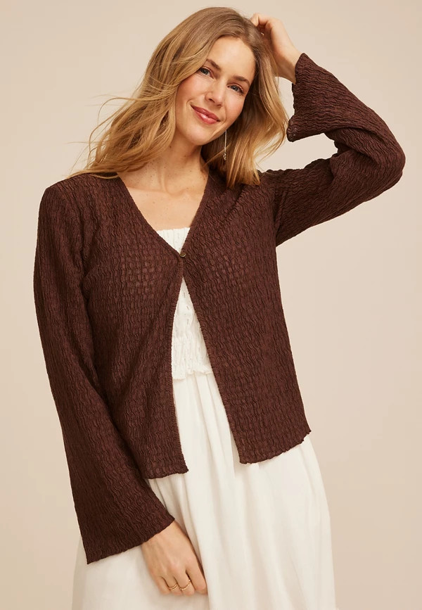 Wavy Texture Button Front Cardigan | Maurices
