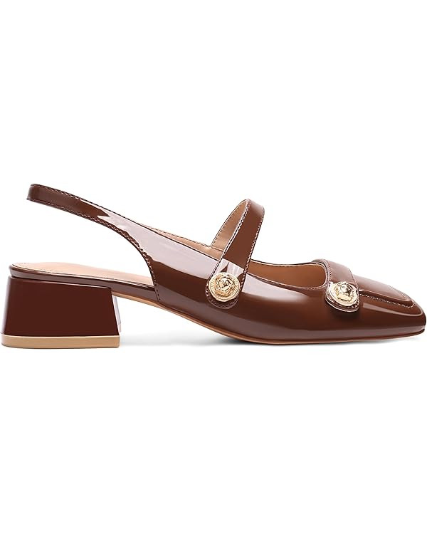 Slingback Mary Jane Heels for Women Low Block Heel Closed Square Toe Pump Shoes Heels Classic Dai... | Amazon (US)