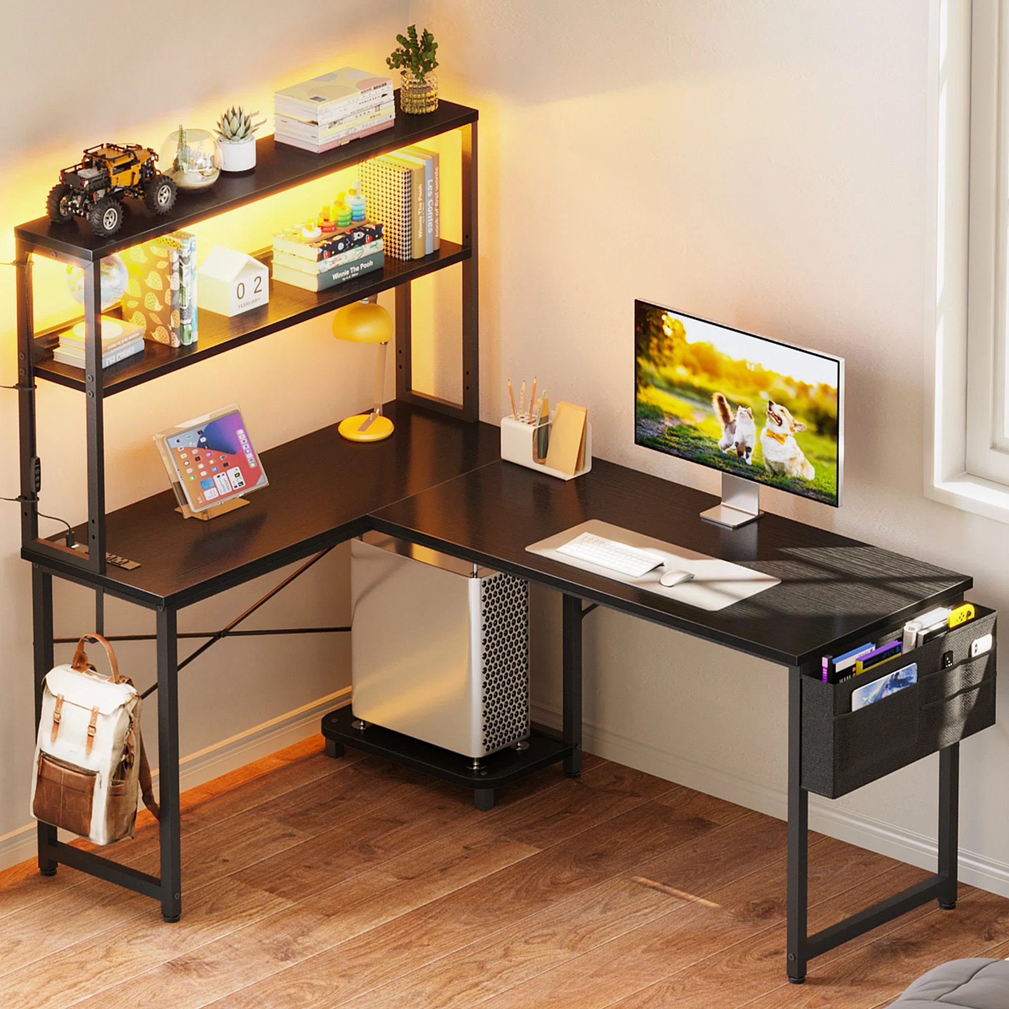 L-shaped Desk With Power Outlet, Gaming Desk With Led Light,  Reversible L-shaped Computer Desk W... | Wayfair North America