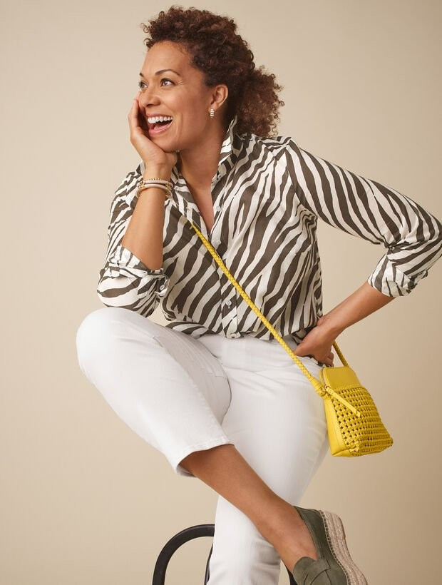 Cotton Button Front Shirt - Striking Zebra | Talbots