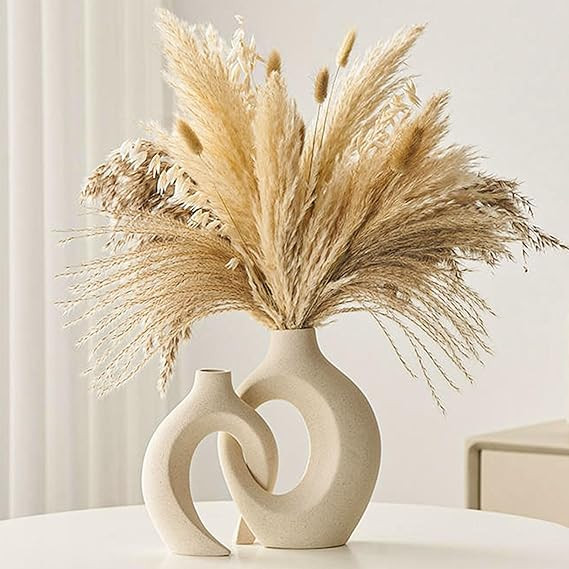 White Ceramic Vases -Set of 2,Round Hollow Modern Vase for Home Decor,Boho Vases for Nordic Minim... | Amazon (CA)