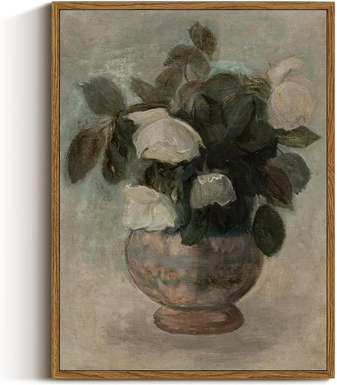 InSimSea Framed Vintage Botanical Wall Art for Living Room, Rose in Vase Retro Floral Art Work Wa... | Amazon (US)