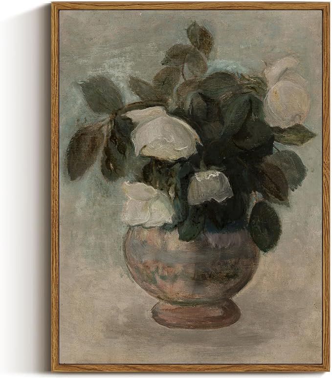 InSimSea Framed Vintage Botanical Wall Art for Living Room, Rose in Vase Retro Floral Art Work Wa... | Amazon (US)