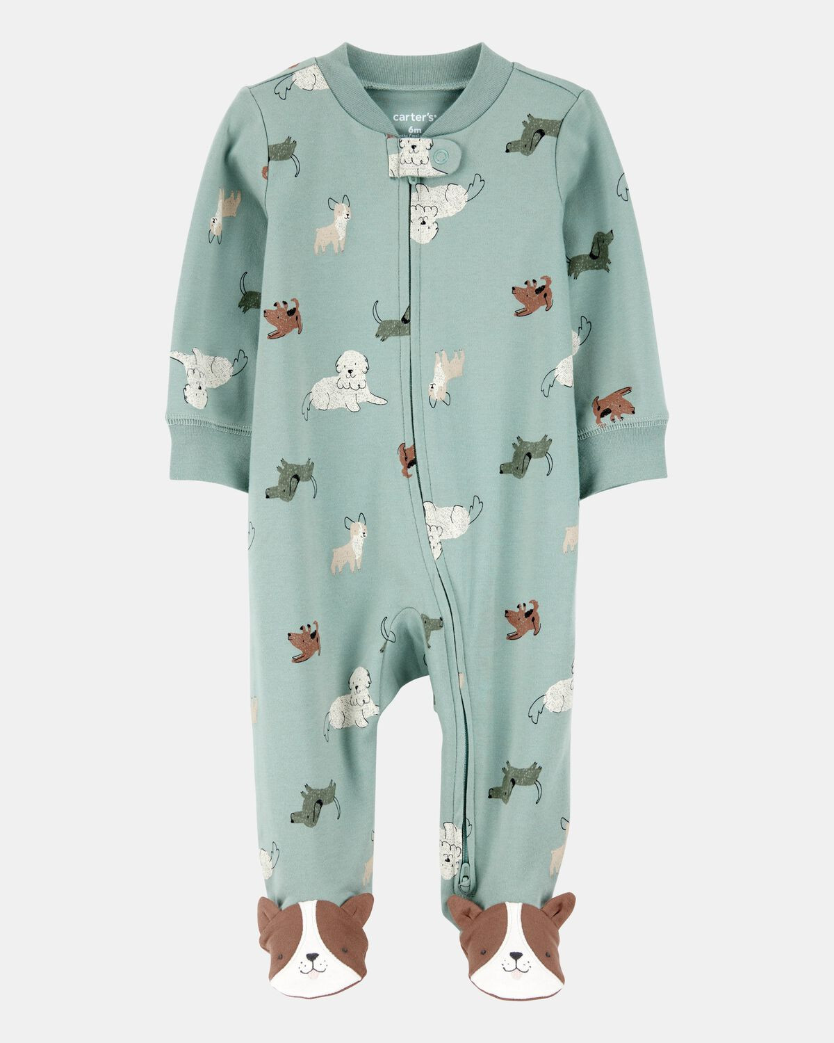 Baby Boy Dog Print 2-Way Zip Cotton Sleep & Play Pajamas - Green | Carter's Inc