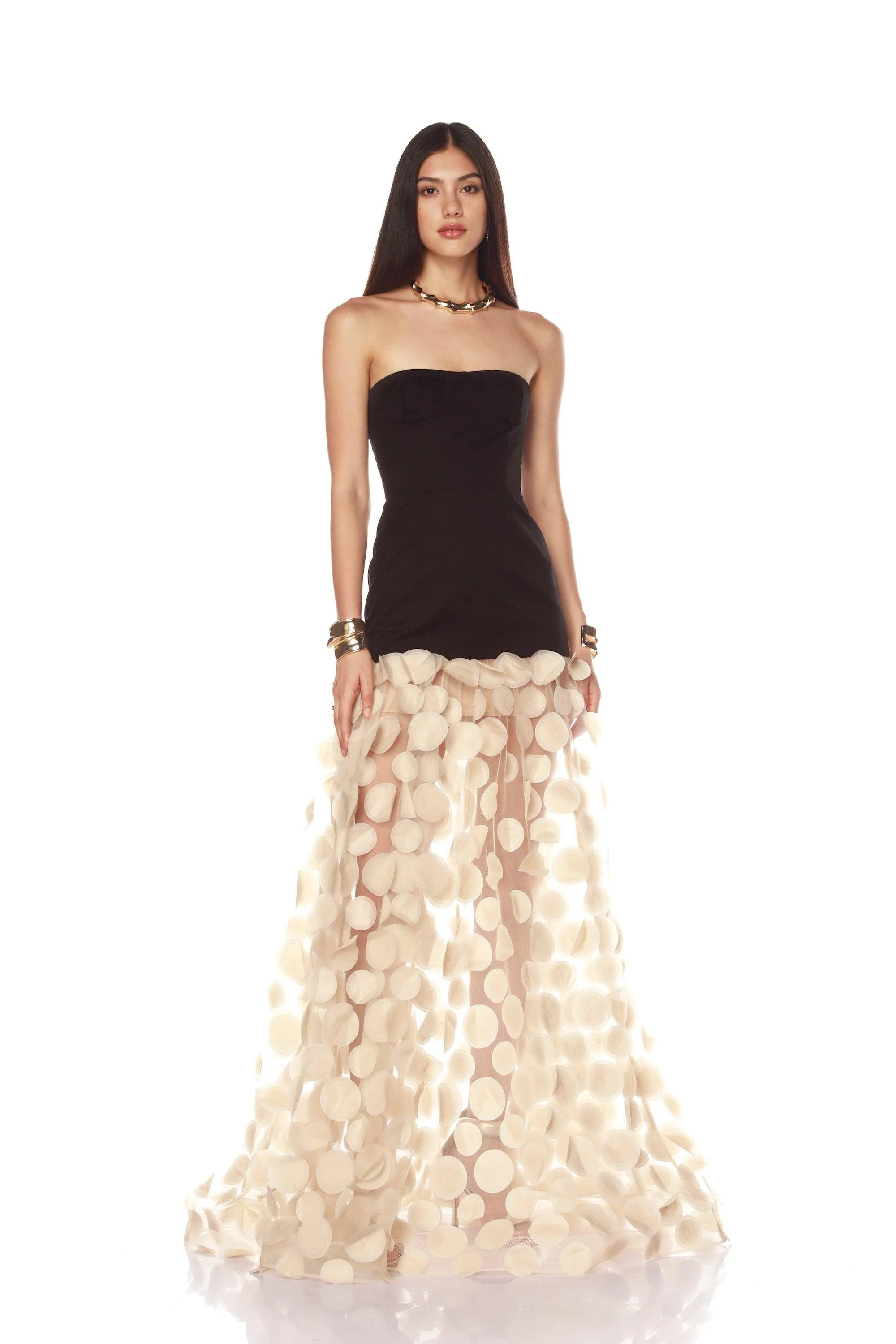 Harper Strapless Black and Beige Gown | Bronx and Banco