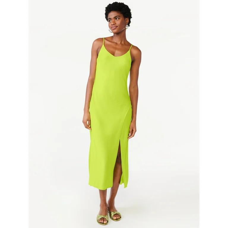 Scoop Women's Satin Midi Slip Dress with Side Slit, Sizes XS-XXL - Walmart.com | Walmart (US)
