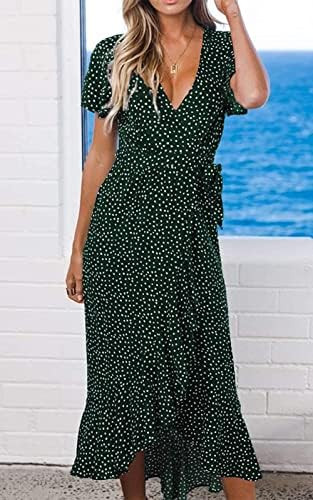 ZESICA Women's Summer Bohemian Floral Printed Wrap V Neck Beach Party Flowy Ruffle Midi Dress | Amazon (US)