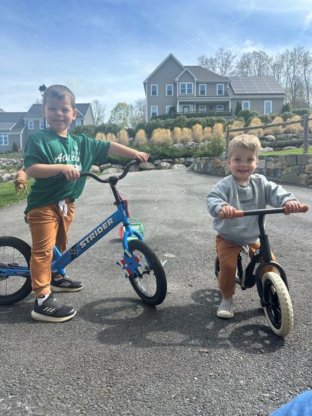 Toddler bikes! 
Cam is 3.5 and pretty tall. This balance bike grows with them till 7 and you can add pedals. He got it for his 3rd bday. Grant is 21 months and his balance bike is on the lowest seat setting & can get taller! Great for 18 months- 2 I would say. 

#LTKkids #LTKfamily
