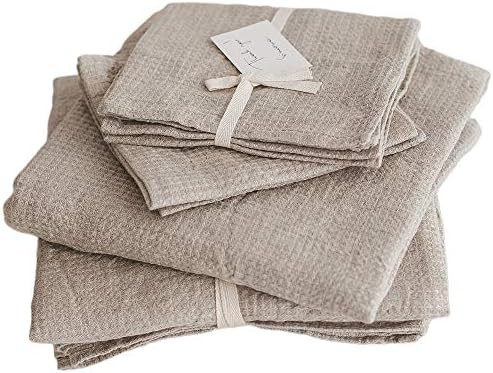 4-Piece 100% Linen Towels Set - 2 Bath Towels Set, 2 Hand Towel Sets - Natural Fiber Waffle Weave Ba | Amazon (US)