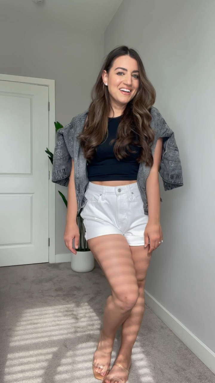 Wearing top in size large (which fits me perfectly!), jean jacket in small, shorts in size 4. Linked similar shorts.

#LTKfit #LTKSeasonal #LTKstyletip