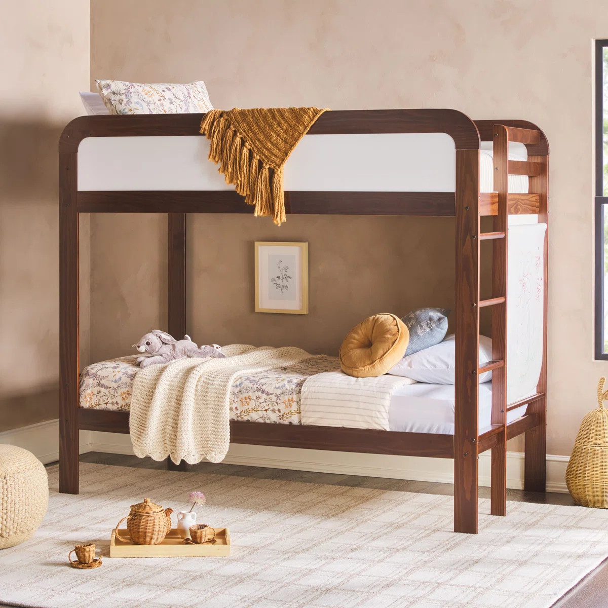 Arihaan Contemporary Solid Wood Twin over Twin Bunk Bed with Ladder | Wayfair North America