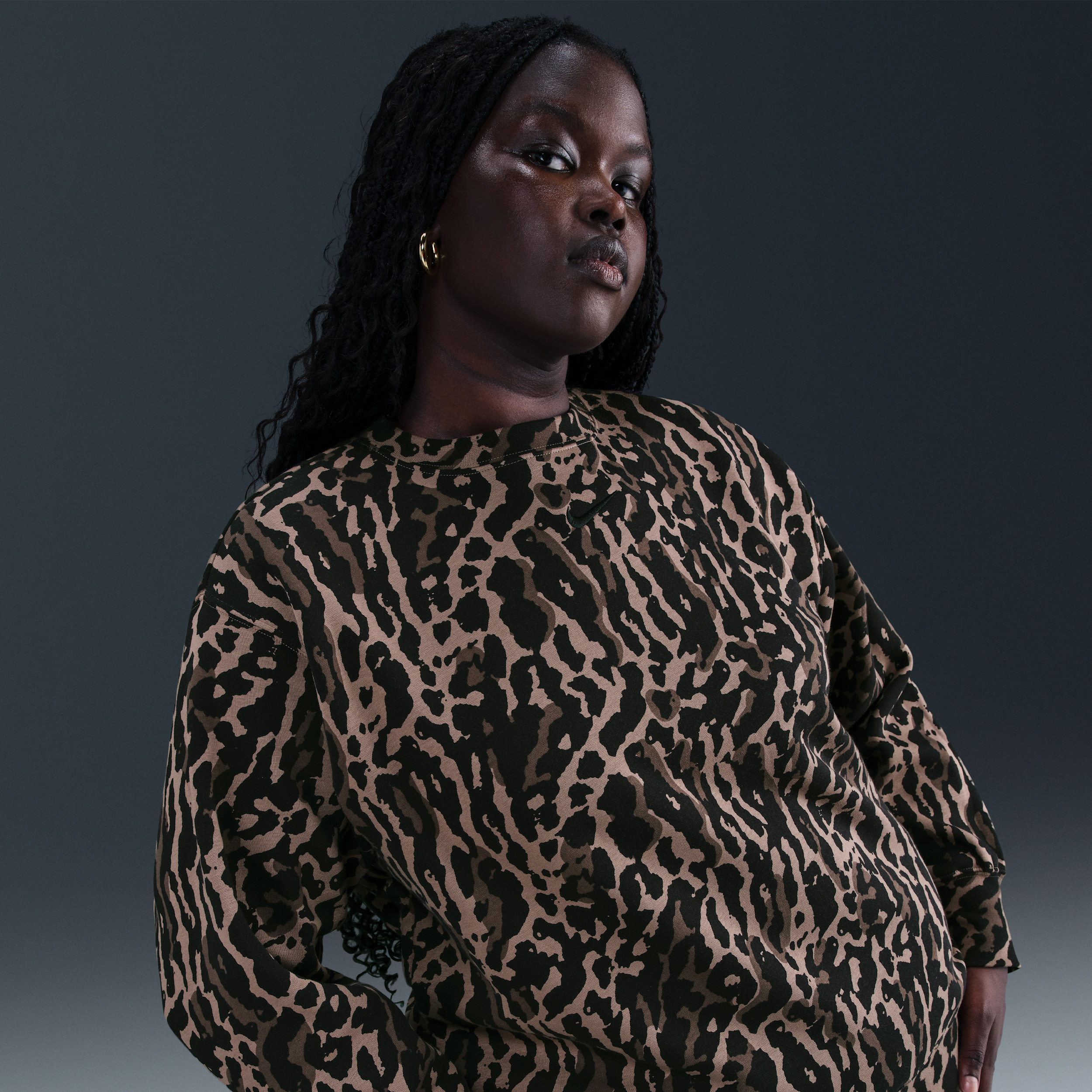 Women's Nike Sportswear Phoenix Fleece Oversized Printed Crew-Neck Sweatshirt (Plus Size) in Black | II5374-010 | Nike (US)