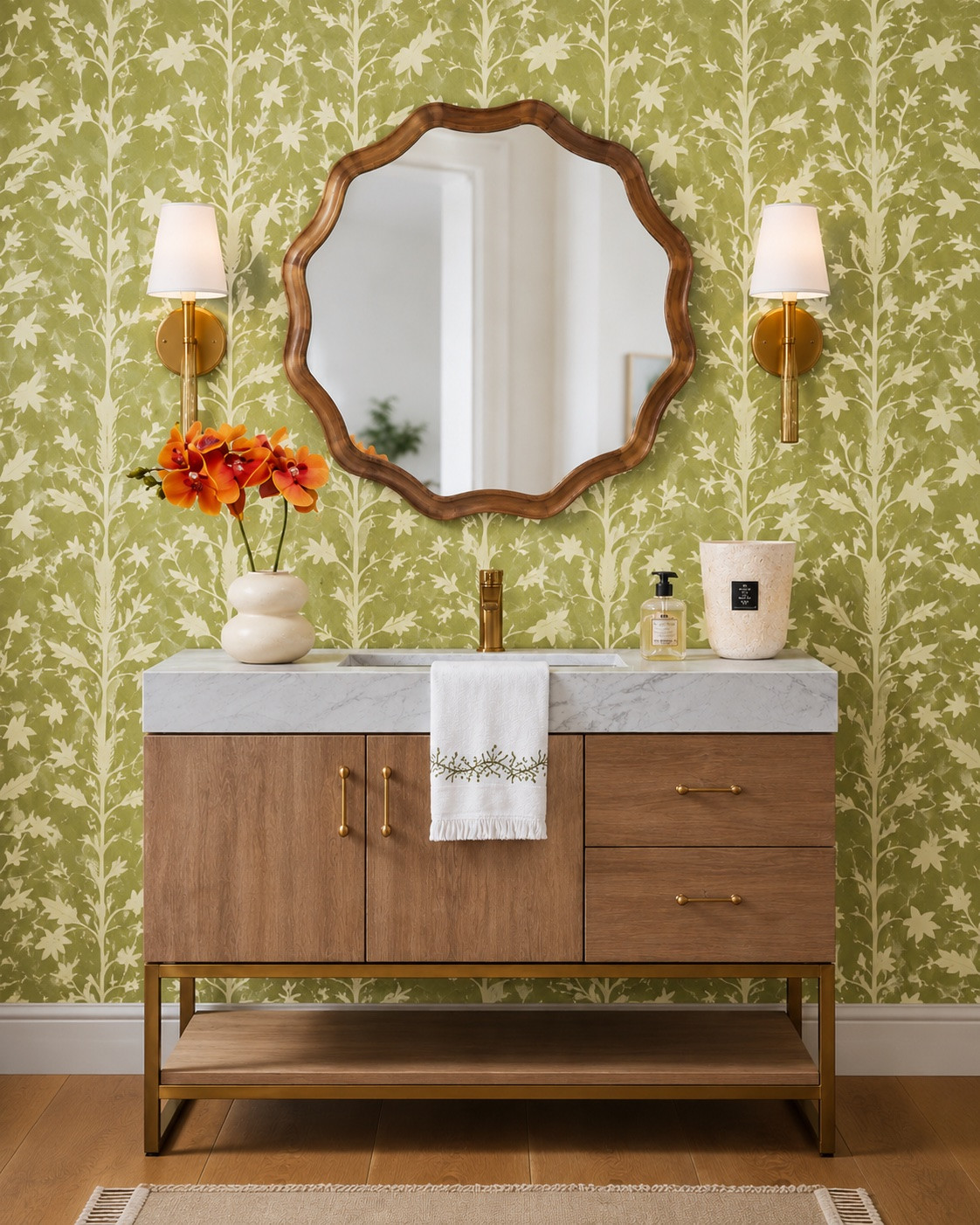 Render and design of a funky and fun green powder bathroom!

#LTKdayinmylife #LTKHome #LTKSaleAlert