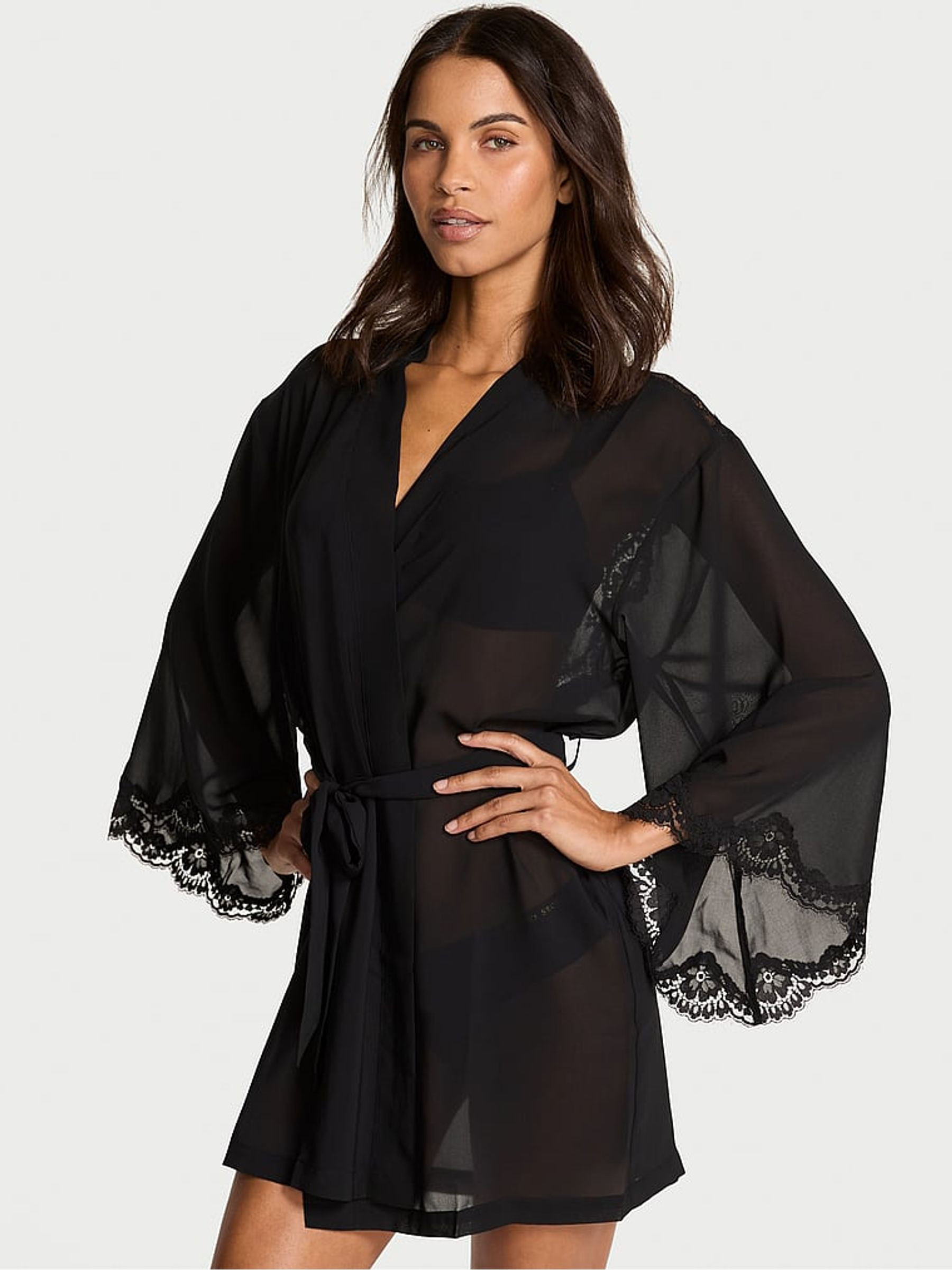 Black Chiffon & Lace Short Robe | Victoria's Secret UK