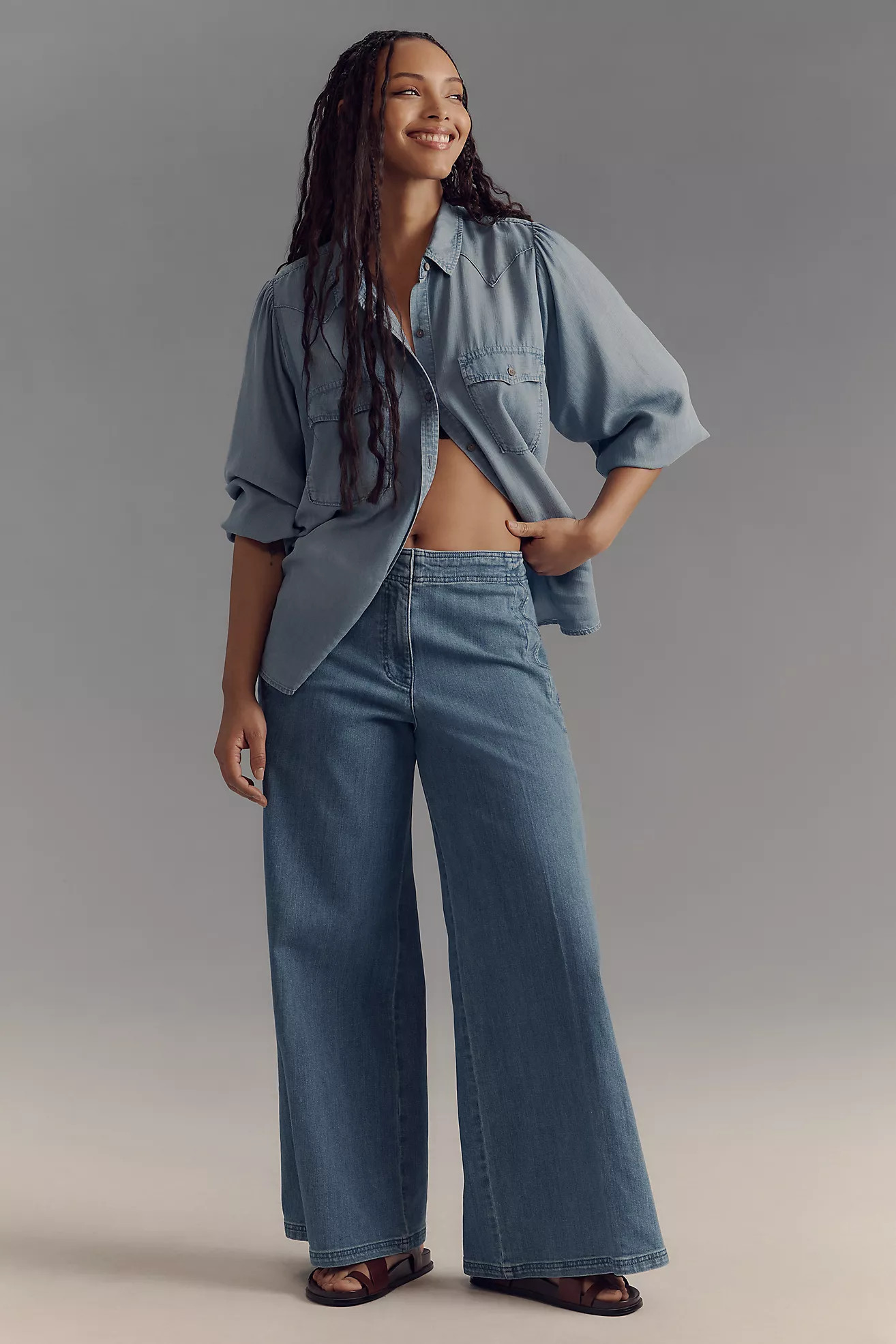 Maeve Scallop-Edge High-Rise Wide-Leg Jeans | Anthropologie (US)