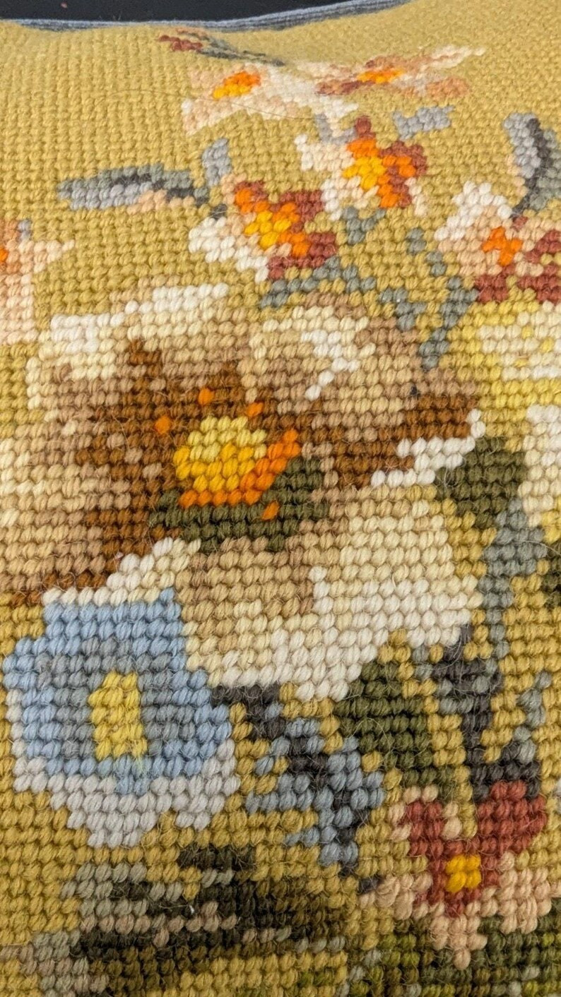 Needlepoint Petit Point Yellow Mustard Floral 16" X 9.5" Vintage Gray Velvet - Etsy | Etsy (US)