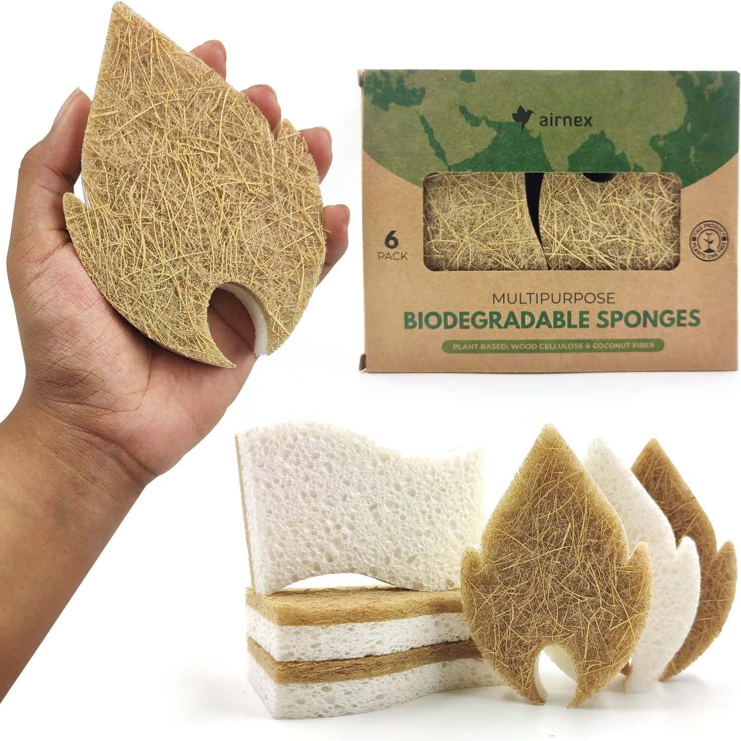 Biodegradable Natural Kitchen Sponge - Compostable Cellulose and Coconut Walnut Scrubber Sponge -... | Amazon (US)