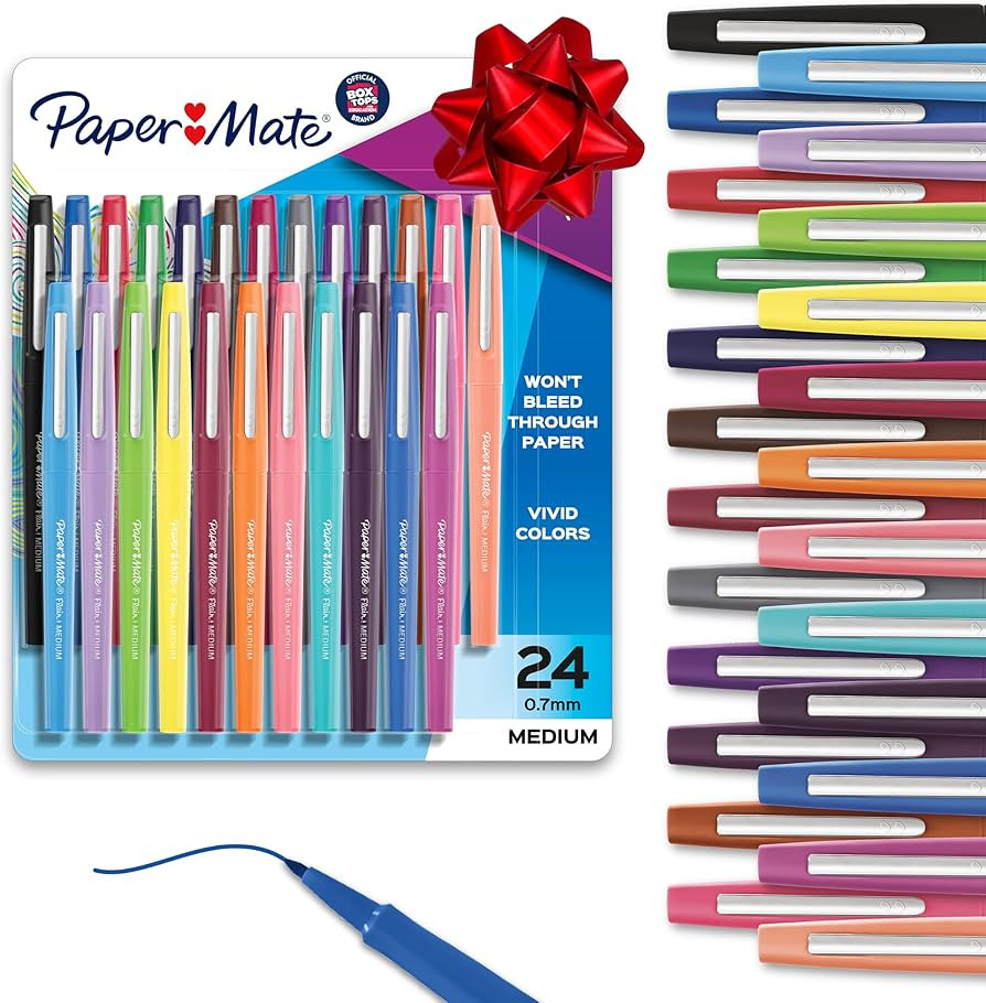 Paper Mate Felt Tip Pens, Flair Marker Pens, Medium Point, Assorted, 24 Count - Home, Office, Bac... | Amazon (US)