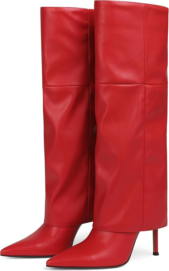 Oiamenne Women's Fold Over Boots Knee High Boots for Women Pointed Toe Stiletto Heel Long Boots S... | Amazon (US)