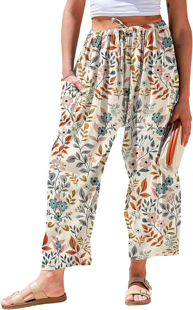 TARSE Womens Linen Wide Leg Pants Casual Loose Palazzo Harem Pants | Amazon (US)