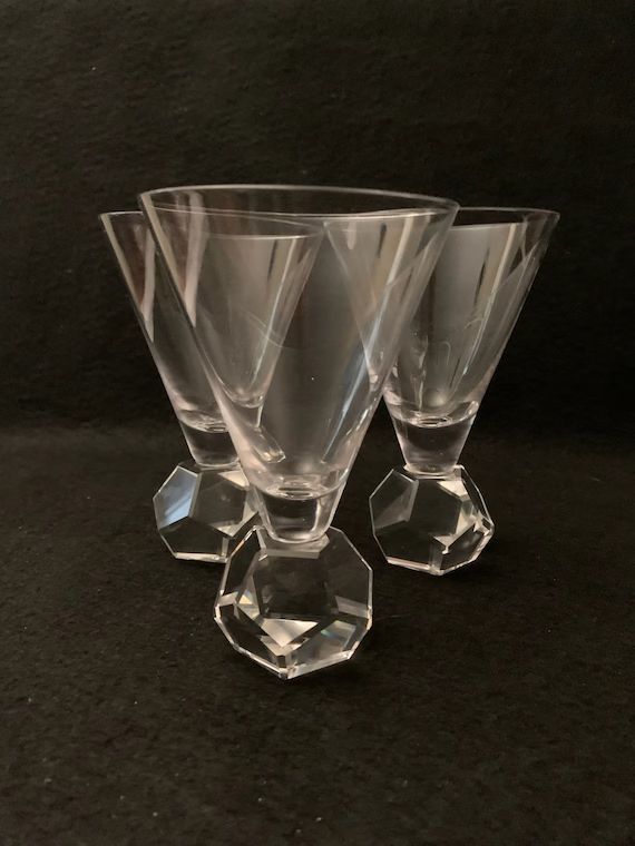 Diamond Cut Faceted Base Clear Cocktail Glasses  Set of 3 | Etsy | Etsy (US)