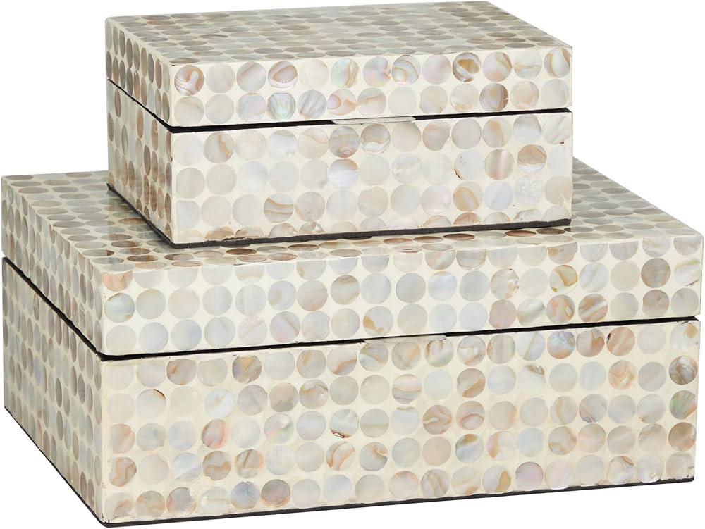 Deco 79 Mother of Pearl Geometric Handmade Box with Hinged Lid, Set of 2 12", 8"W, Cream | Amazon (US)