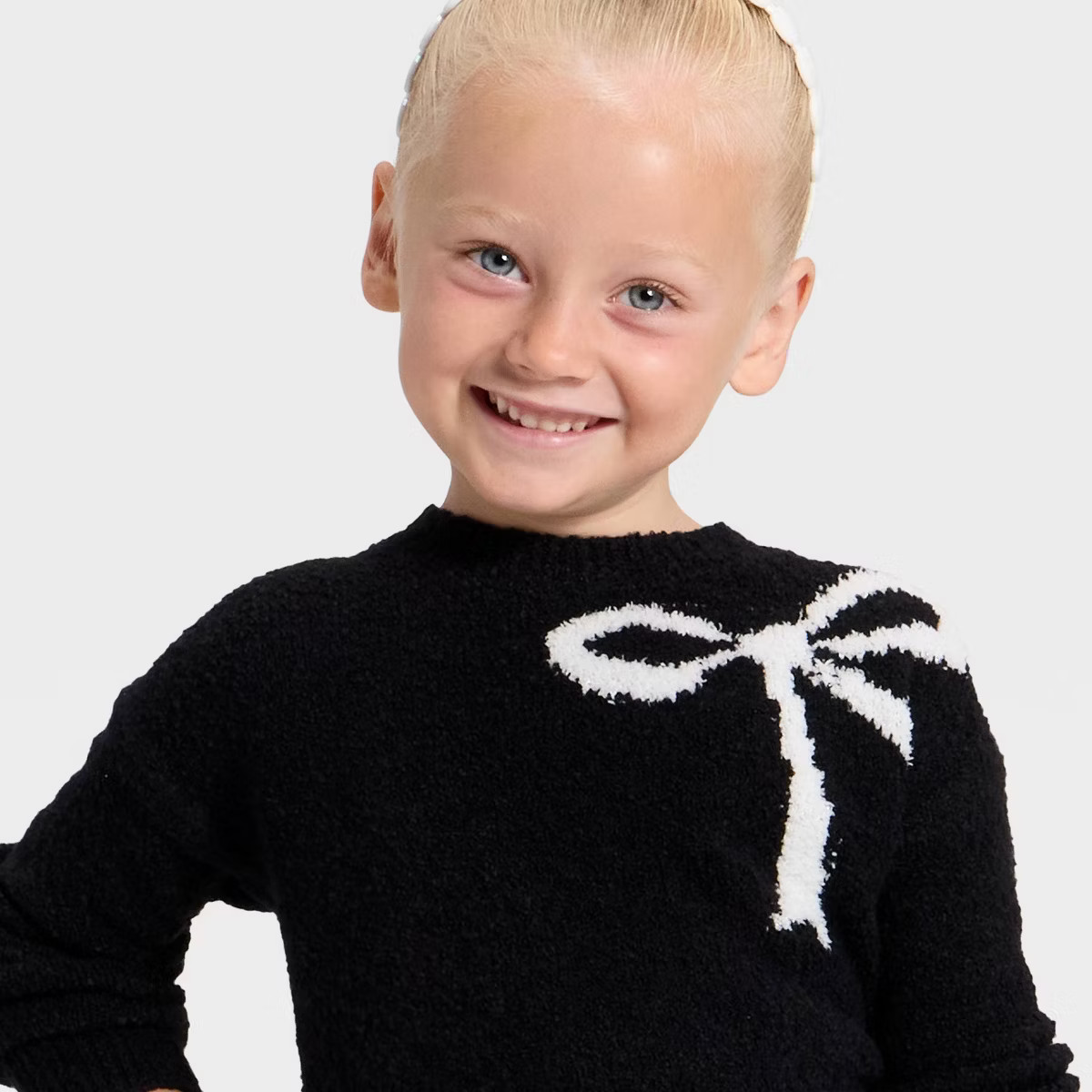 Toddler Girls' Jacquard Crewneck Pullover Sweater - Cat & Jack™ Black | Target