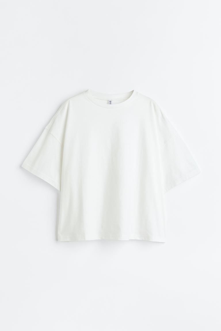 Oversized T-shirt - Round Neck - Short sleeve - White - Ladies | H&M US | H&M (US + CA)