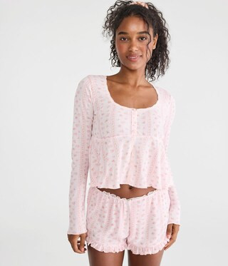 Long Sleeve Cropped Babydoll Sleep Tee | Aeropostale