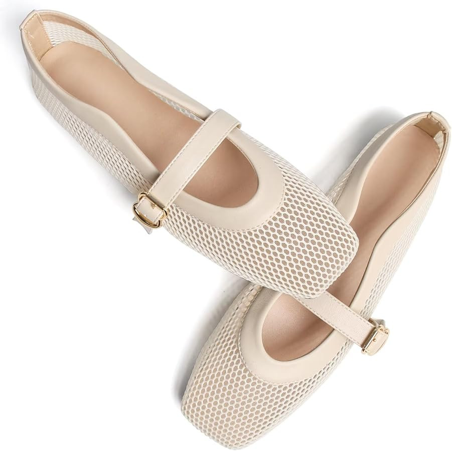 WENJIAZHIZHI Womens Square Toe Ballet Flats Comfortable Mary Jane Shoes Dressy Casual Slip-On Bal... | Amazon (US)